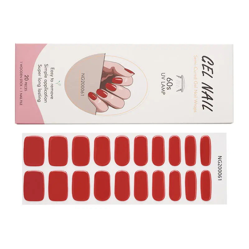 Ongles en gel semi-polymérisé | Ongles rouge vif classique - NG200061
