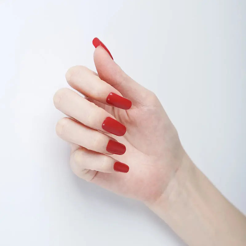 Ongles en gel semi-polymérisé | Ongles rouge vif classique - NG200061